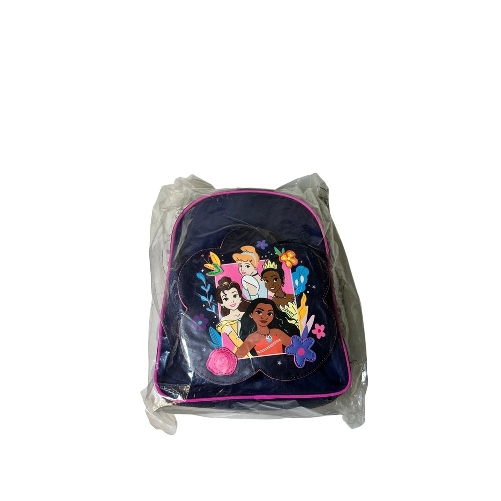 Disney Princesses Backpack Navy Pink Moana Belle Cinderella Tiana Kids Bag NEW